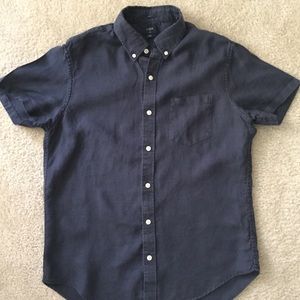 J Crew Short Sleeve Linen Shirt Navy - Medium